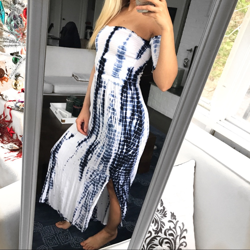 LAST ONE‼️S/XS Blue Tie-dye Strapless Maxi Dress ! - Picture 2 of 8